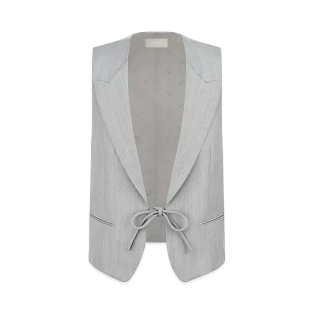 Dior Vest with Tied Bow Wool and Mohair with Subtle Stripes "Gray"