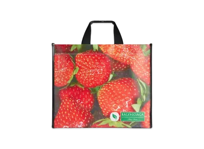 BALENCIAGA Antwerp Medium Tote Bag In Veggie and Strawberry Printed Mesh Nappa Calfskin "Black"