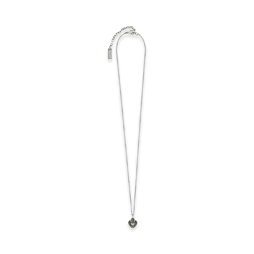 Saint Laurent Victorian Heart Charm Necklace Metal "Silver"