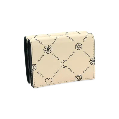 MARNI Women's MARNI Tri-Fold Double Hook Wallet "Light Beige/Black"