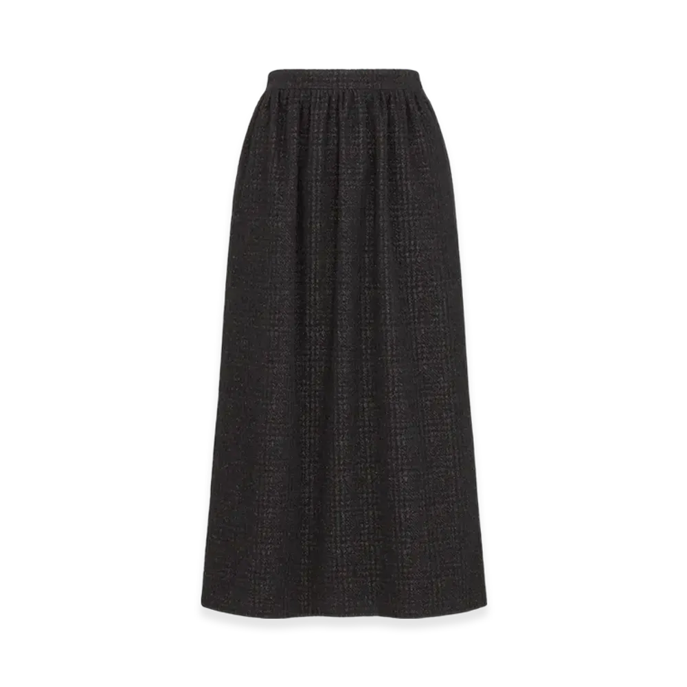 Dior Women's Mid-Length Straight-Cut Skirt Technical Wool Tweed Prince Of Wales Motif "Black"