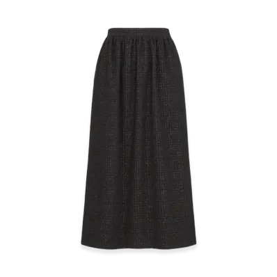 Dior Women's Mid-Length Straight-Cut Skirt Technical Wool Tweed Prince Of Wales Motif "Black"