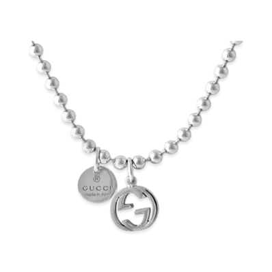 GUCCI Interlocking G Ball Chain Necklace "Silver"