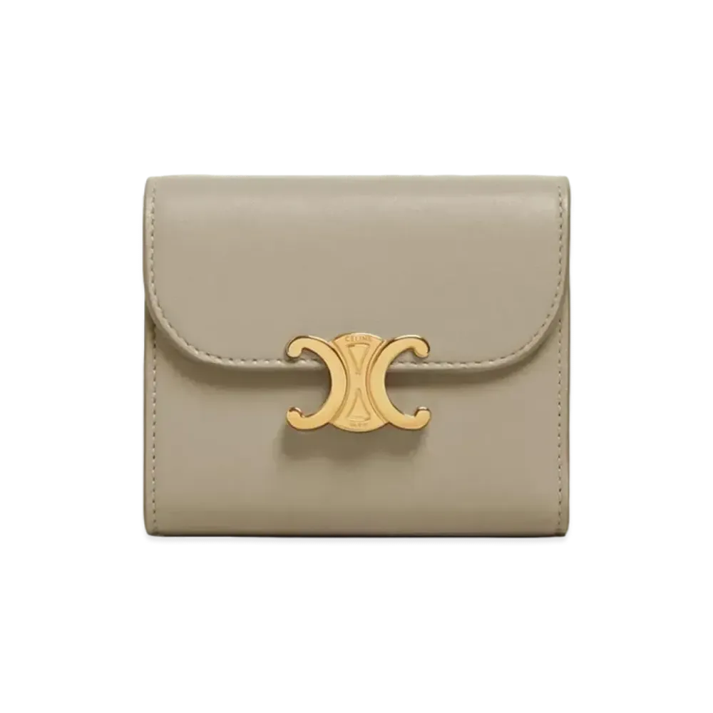 CELINE Small Triomphe Wallet in Shiny Smooth Lambskin "Green Clay"