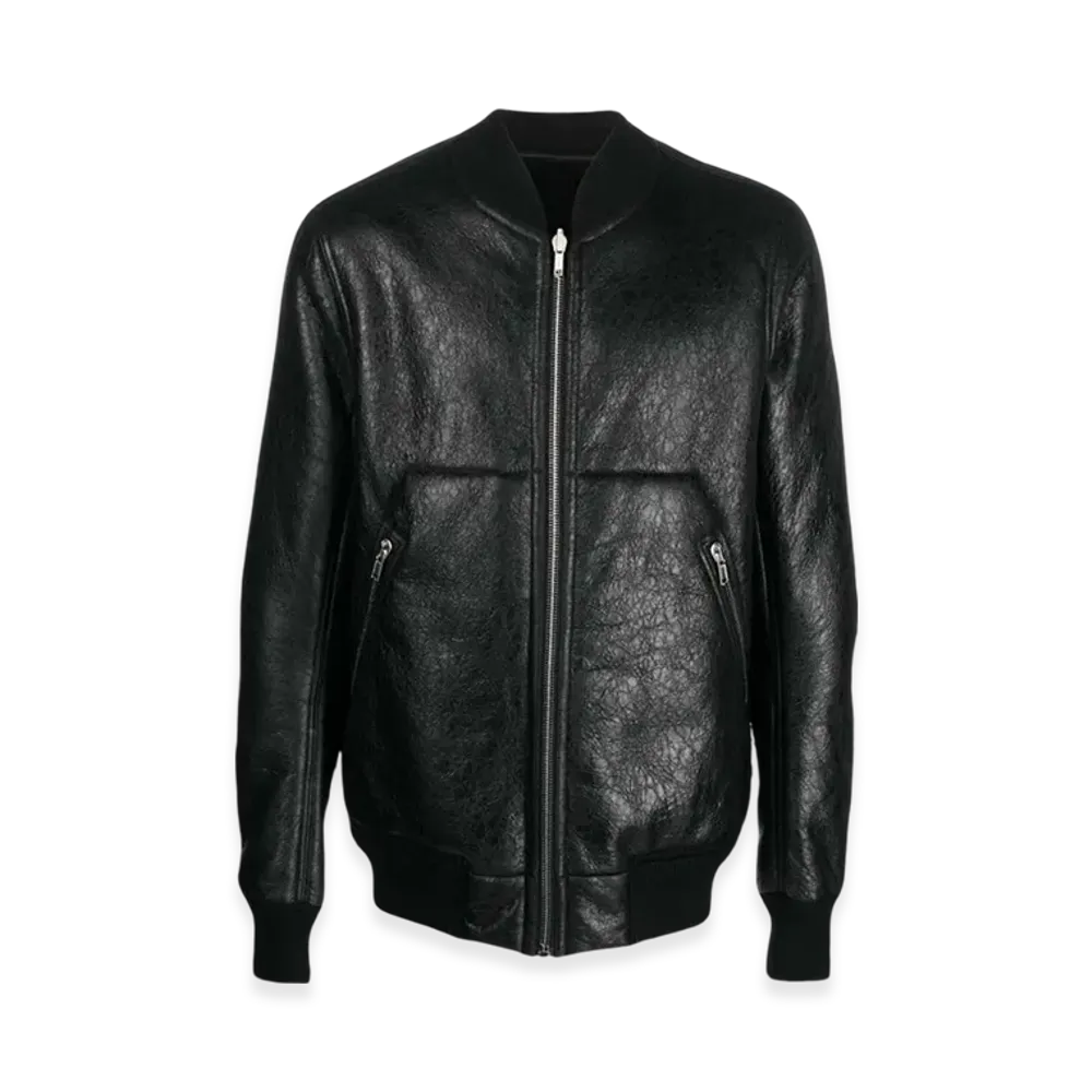 Rick Owens Shearling Lining Leather Bomber Jacket "Black"