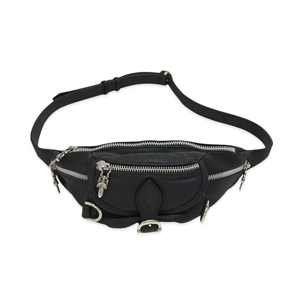 Chrome Hearts SNAT PACK Mini Dagger Zip Gunslinger Belt Leather Body Bag "Black/Silver"