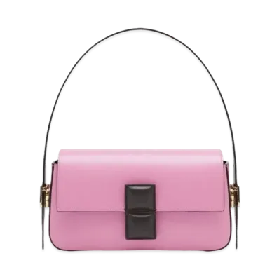 FENDI Baguette Color Block Leather Bag "Pink/Dark Brown"