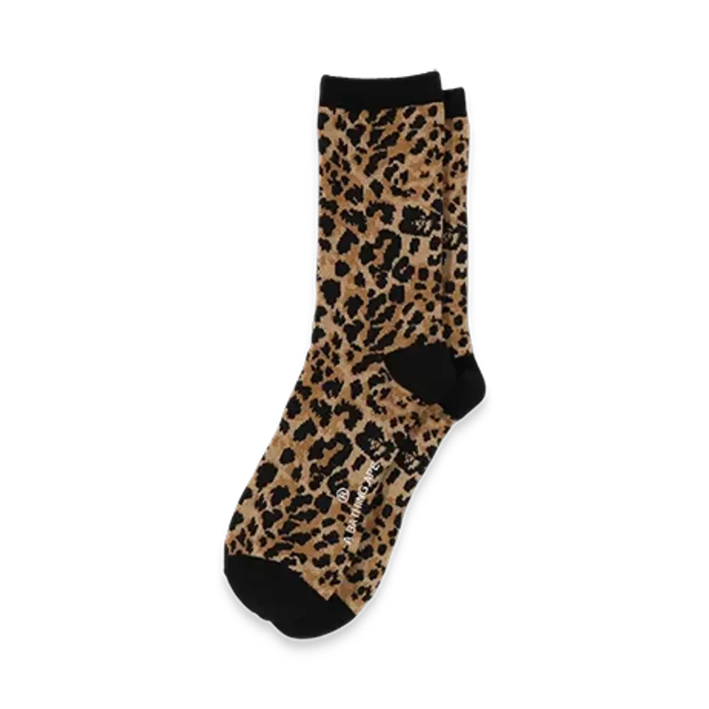 A BATHING APE Wild Leopard Pattern Socks "Beige"