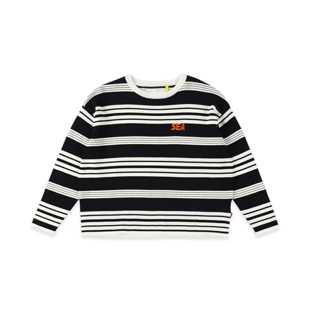 WIND AND SEA x SMOOTHY Border Child Knit Shirt "WhiteNavy"