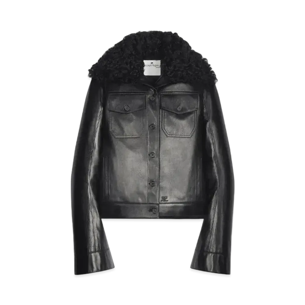 Courreges Shearling Collar Leather Jacket "Black"