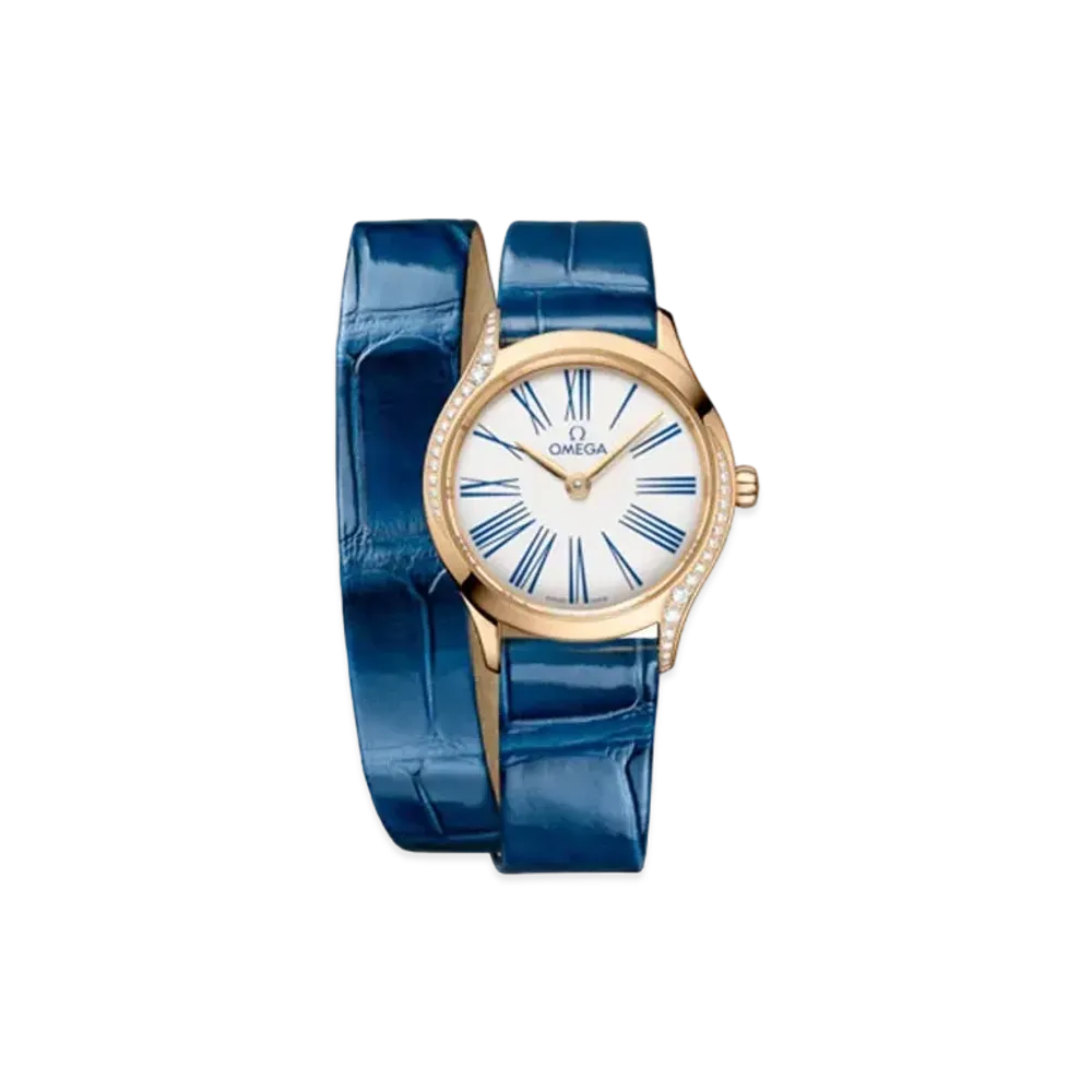 OMEGA De Ville Mini Tresor Diamonds Alligator Leather Double Strap 26MM "Moonshine Gold/White/Blue" 428.58.26.60.04.002