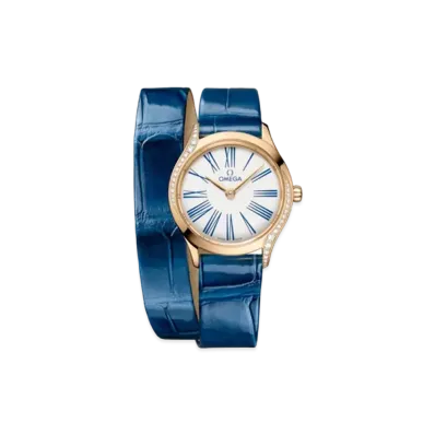 OMEGA De Ville Mini Tresor Diamonds Alligator Leather Double Strap 26MM "Moonshine Gold/White/Blue" 428.58.26.60.04.002