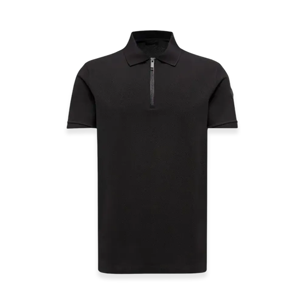 MONCLER Logo Patch Cotton Piquet Polo Shirt "Black"