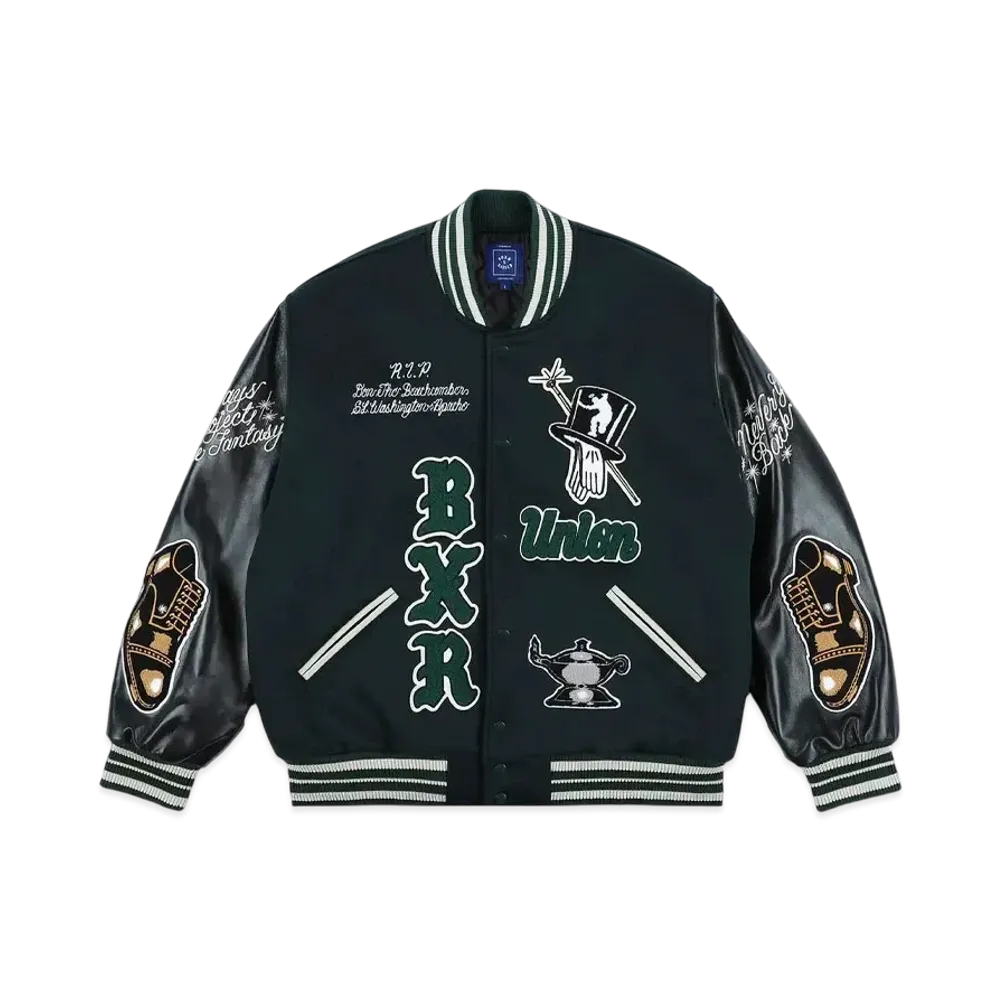 UNION x Born x Raised Gents Of Desire Letterman Jacket "Emerald/Cream"