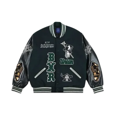 UNION x Born x Raised Gents Of Desire Letterman Jacket "Emerald/Cream"