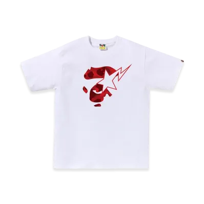A BATHING APE Color Camo Ape Face Sta Tee "White/Red"