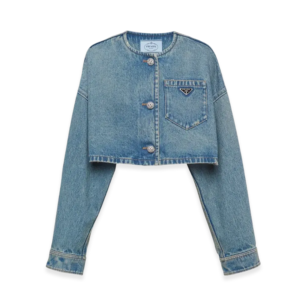 PRADA Women's Denim Blouson Jacket "Mid Blue"