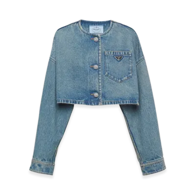 PRADA Women's Denim Blouson Jacket "Mid Blue"