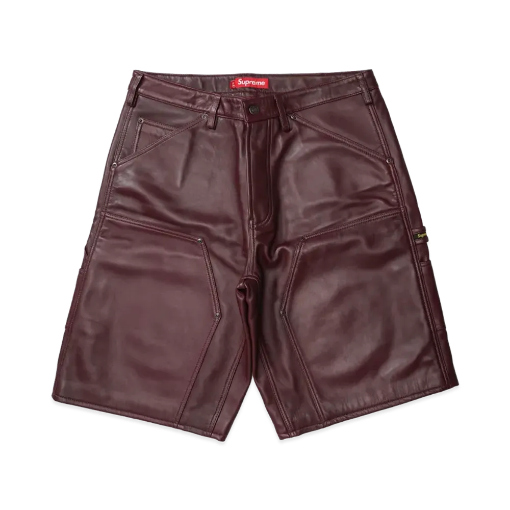 Supreme Leather Double Knee Painter Short "Burgundy"
