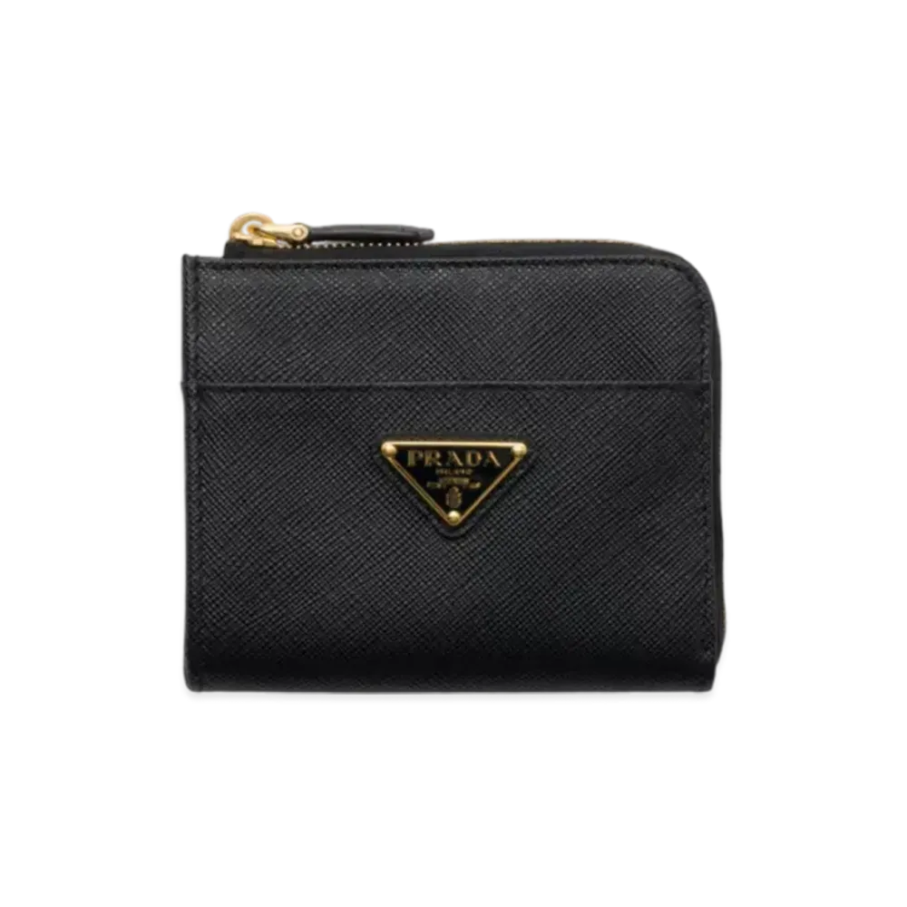 PRADA Small Saffiano Leather Zipper Wallet "Black"