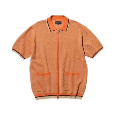 BEAMS Zip Knit Polo Solid "Orange"
