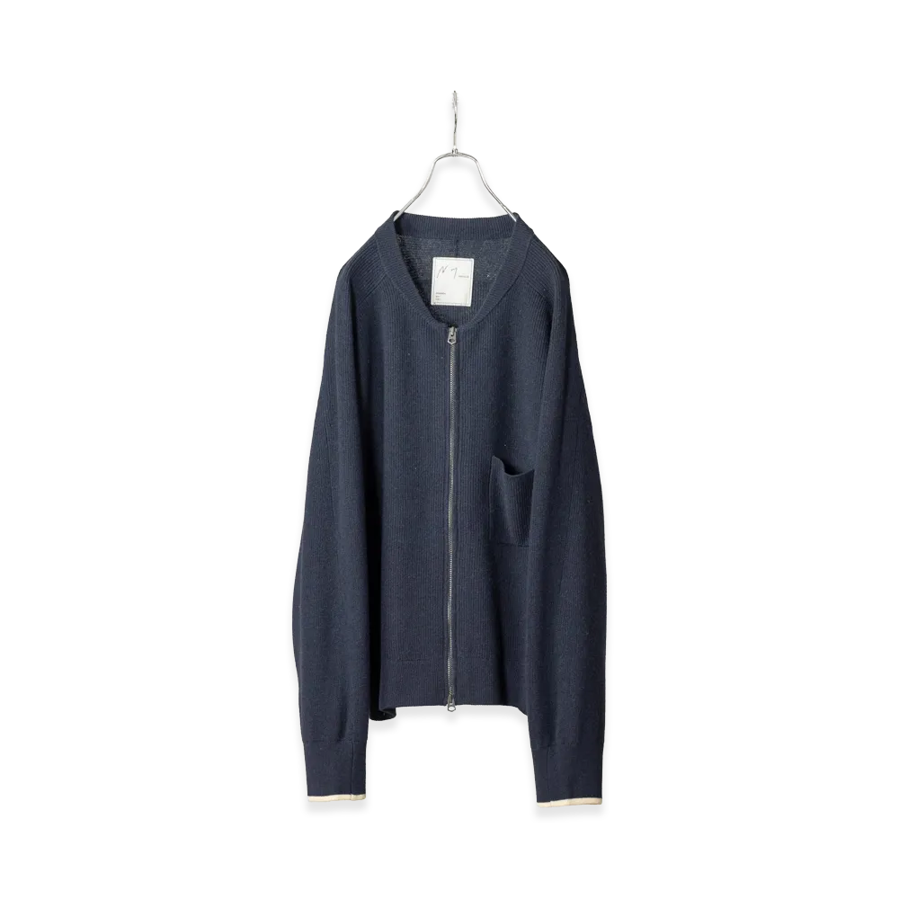 ANCELLM Full Zipped Knit Cardigan "Navy"