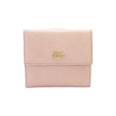 GUCCI GG Marmont Leather French Flap Wallet "Pink"