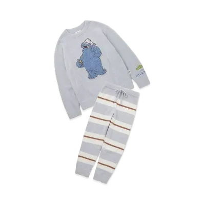 GELATO PIQUE x Sesame Street Motif Jacquard Pullover & Long Pants Set "Blue"