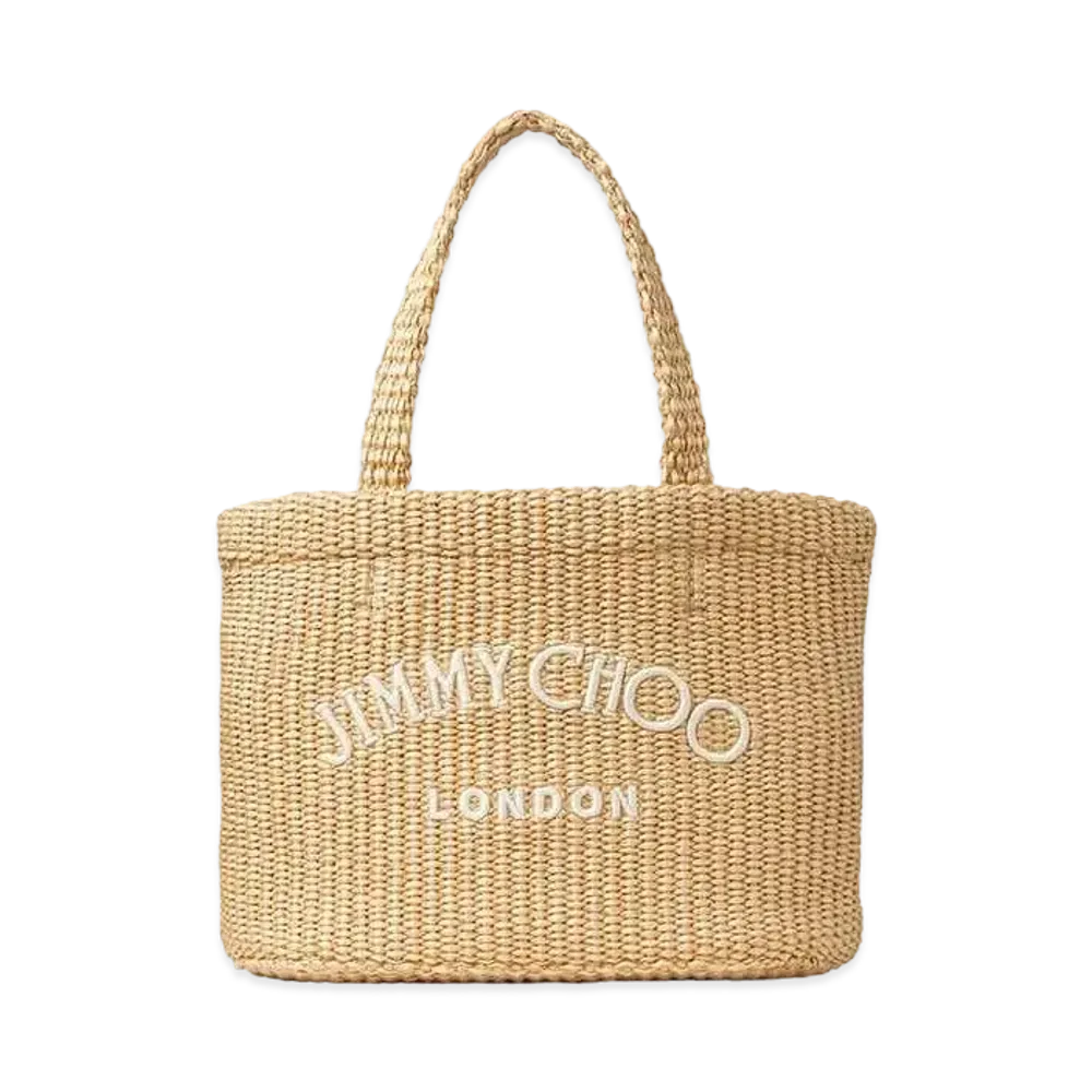 Jimmy Choo Beach Tote Mini Raffia Mini Tote Bag With Jimmy Choo Embroidery "Natural/Latte"