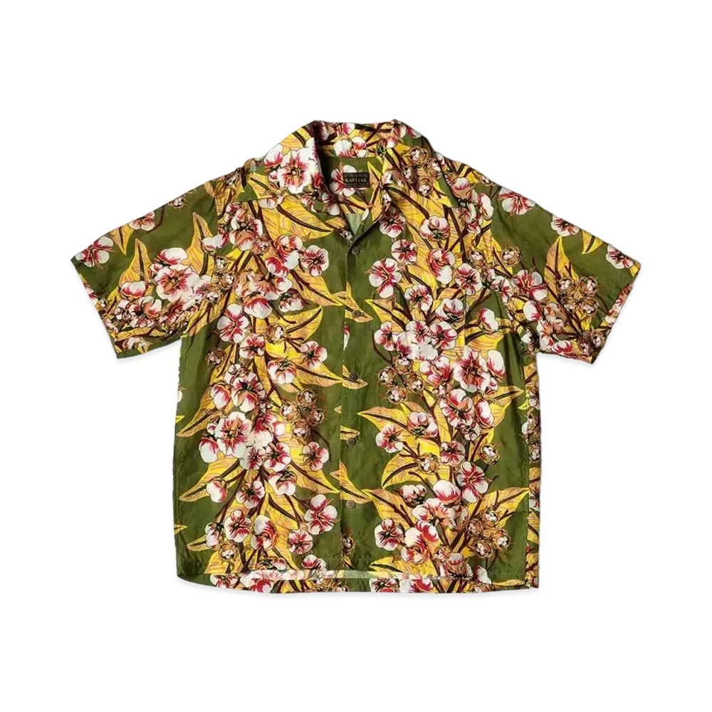 KAPITAL Silk Rayon Cotton Flower Wrangle Color Aloha Shirt "Dark Green"