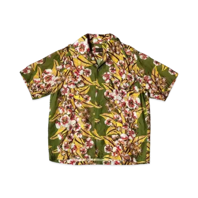 KAPITAL Silk Rayon Cotton Flower Wrangle Color Aloha Shirt "Dark Green"