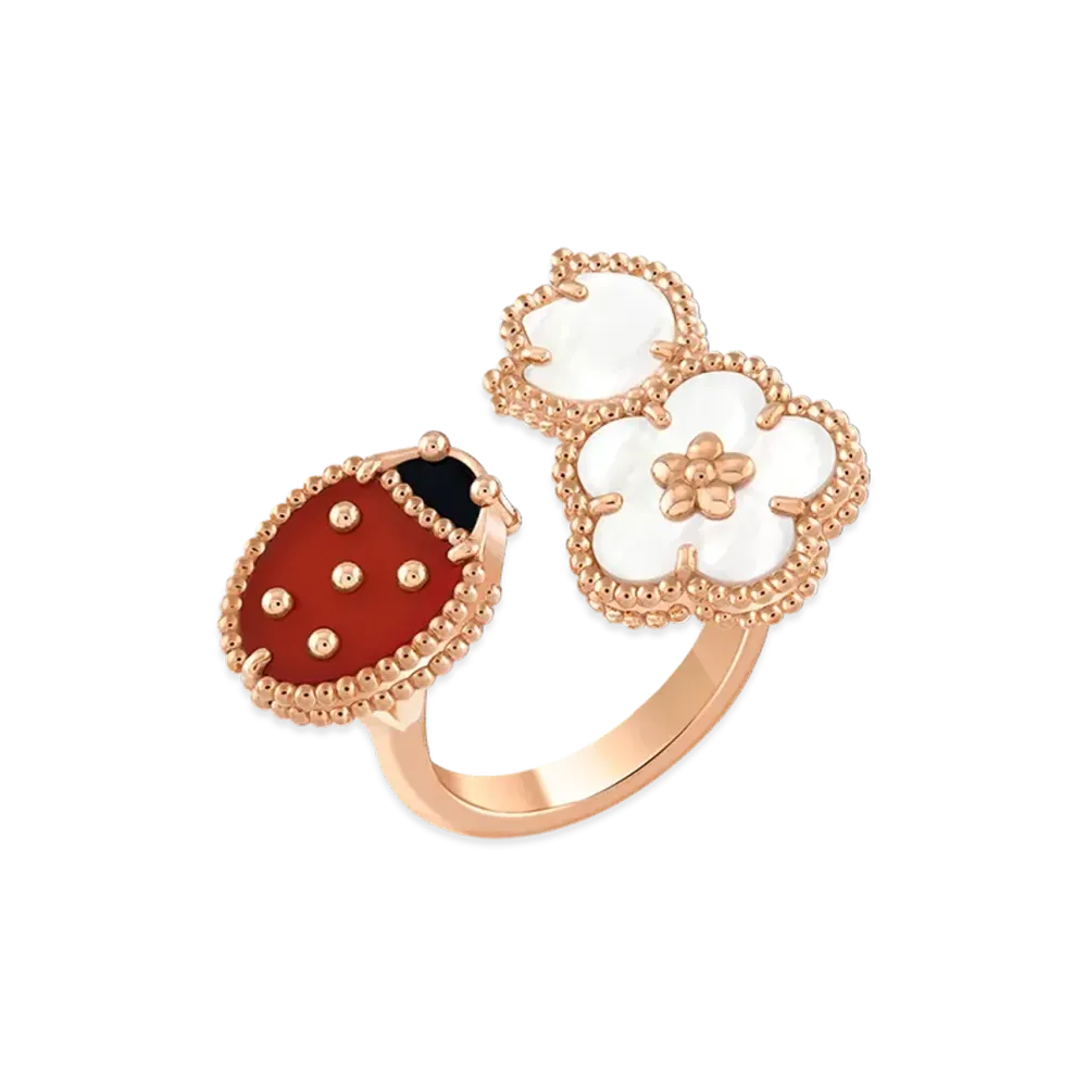 Van Cleef & Arpels Lucky Spring Entre les Doigts ring "18K Rose gold/Onyx/Carnelian/Mother-of-pearl"