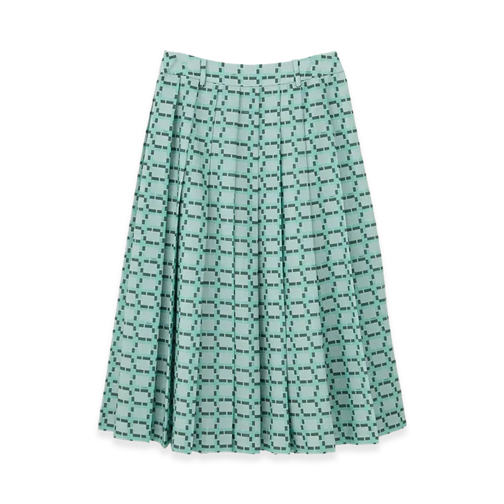 FRAGMENT x CLANE Wall Graphic Pleats Skirt "Khaki"