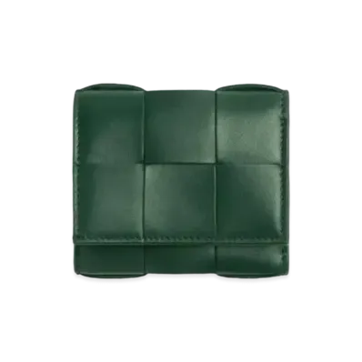 Bottega Veneta Casette Maxi Intrecciato Lambskin Calfskin Zip Trifold MIni Wallet "Rain Tree"