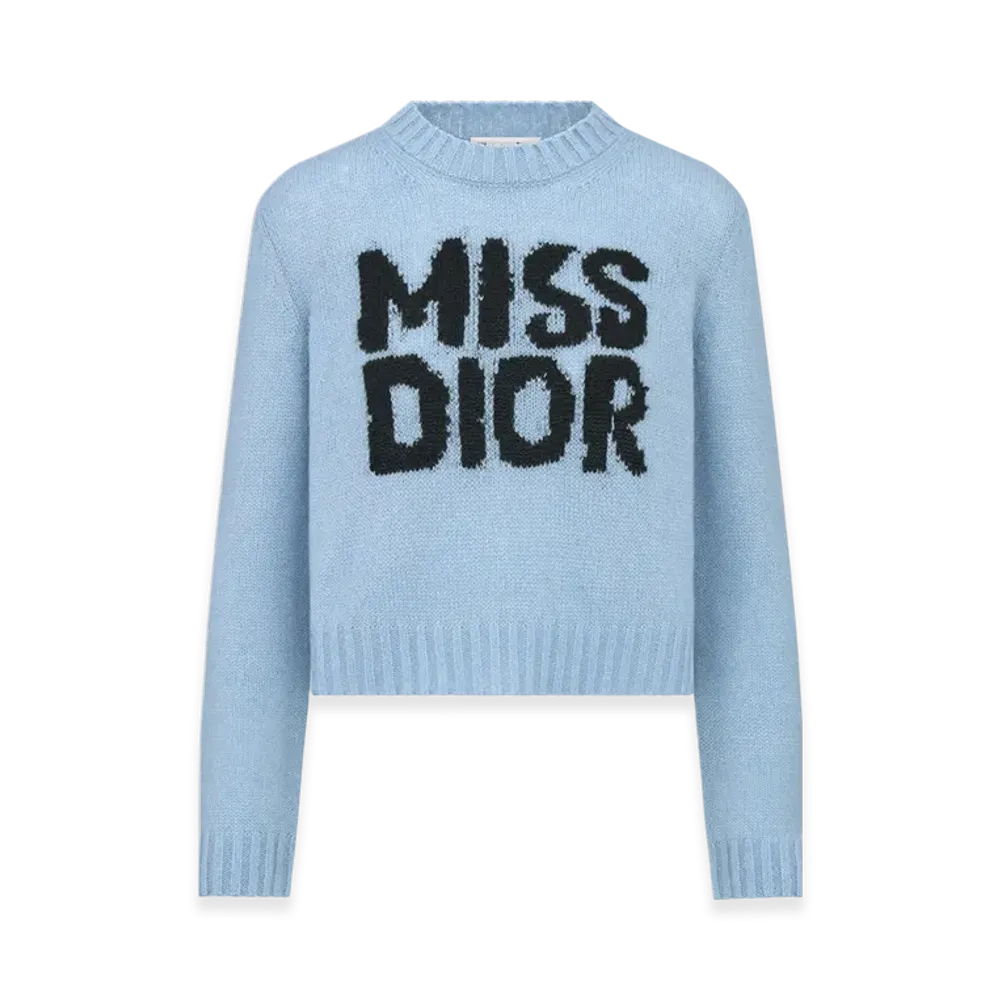 Dior Women's Cashmere and Silk Knit with Miss Dior Graffiti Motif Sweater "Pale Blue"