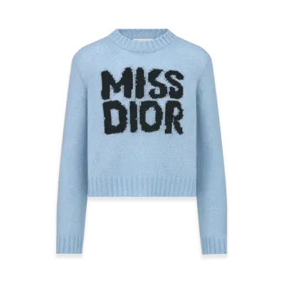 Dior Women's Cashmere and Silk Knit with Miss Dior Graffiti Motif Sweater "Pale Blue"