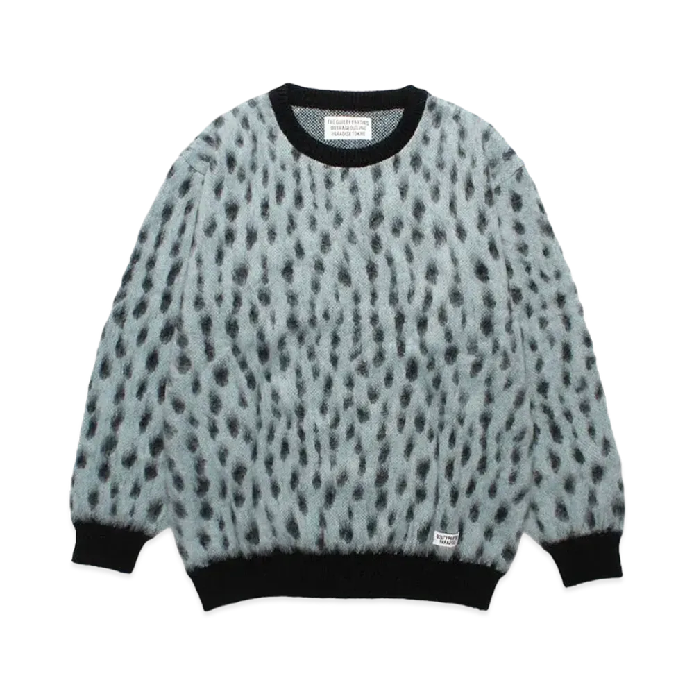 WACKO MARIA Leopard Jacquard Mohair Knit Sweater "Light Blue"
