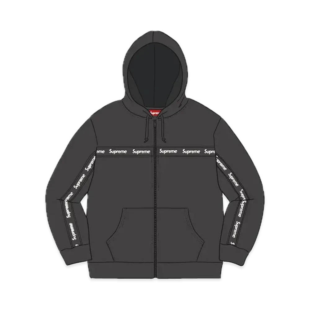 Supreme Text Stripe Zip Up Hooded Sweatshirt "Black"