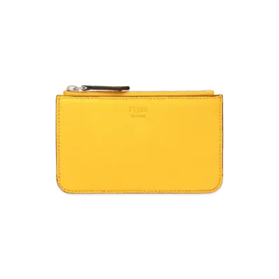 FENDI Key Case Leather Slim Clutch "Yellow"