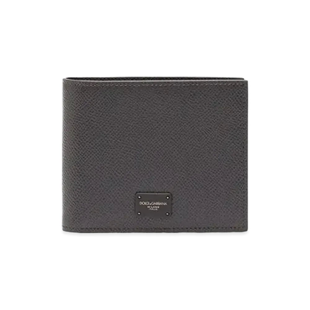 Dolce&Gabbana Bifold Wallet Dauphine Calfskin Logo Plate "Gray"