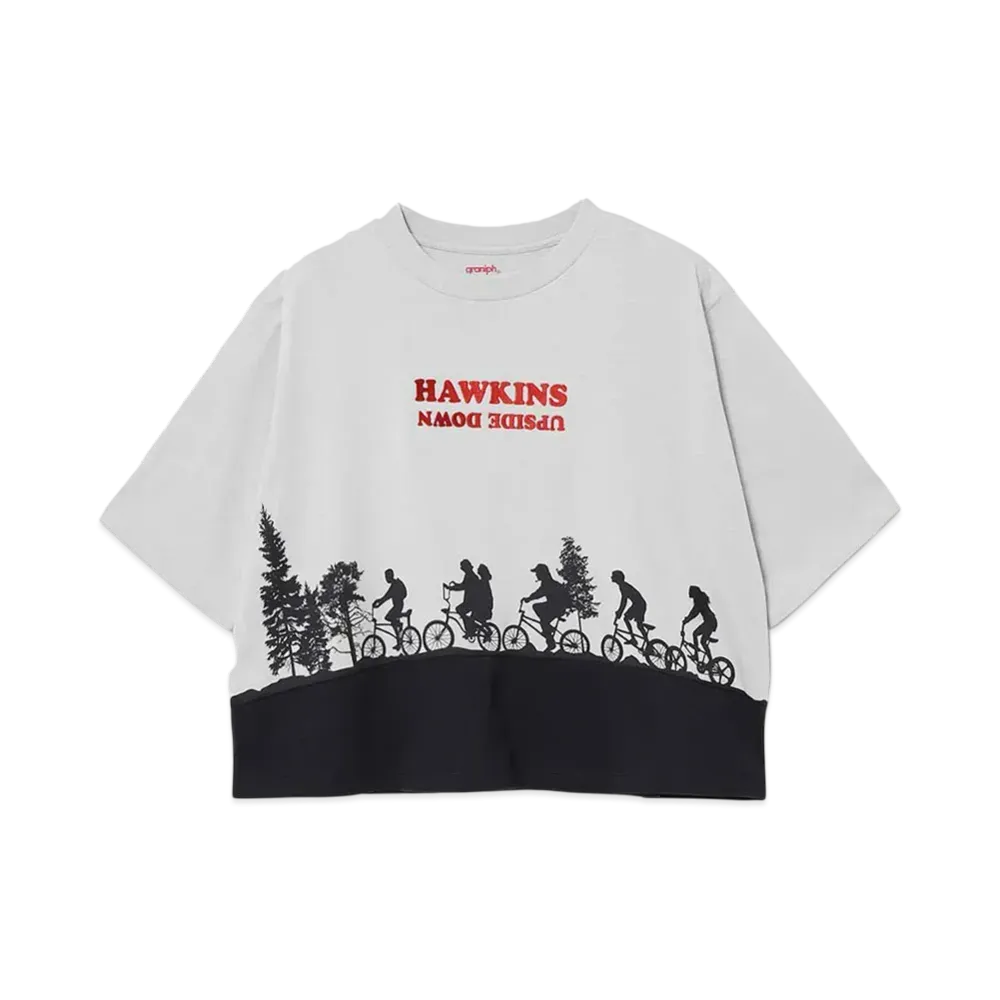graniph x Stranger Things Hawkins Upside Down Flare T-Shirts "Light Blue"