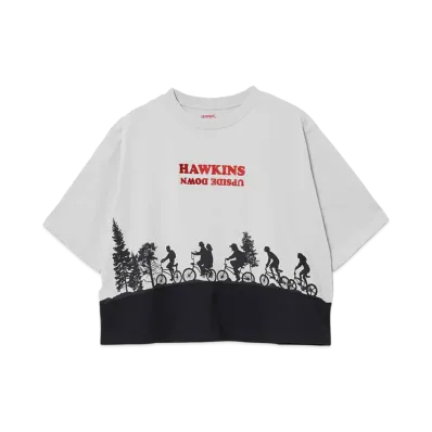 graniph x Stranger Things Hawkins Upside Down Flare T-Shirts "Light Blue"