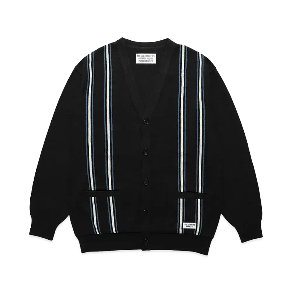 WACKO MARIA Striped Jacquard Knit Cardigan "Black"