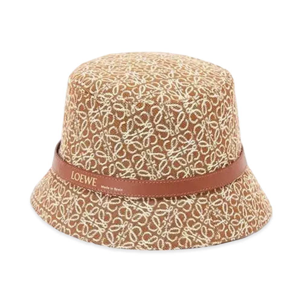 LOEWE Anagram Bucket Hat In Jacquard and Calfskin "Tan/Pecan"