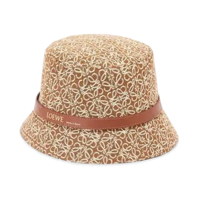 LOEWE Anagram Bucket Hat In Jacquard and Calfskin "Tan/Pecan"
