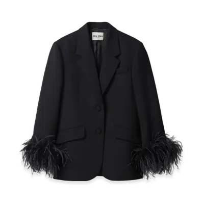 MIU MIU Women's Single Breasted Grain De Poudre Jacket "Black"