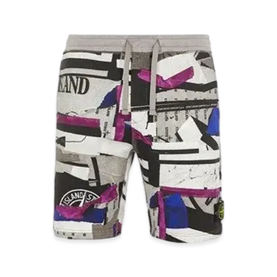 Stone Island 66587 BRUSHED COTTON FLEECE_'MIXED MEDIA ALL OVER' PRINT_REGULAR FIT "Periwinkle"