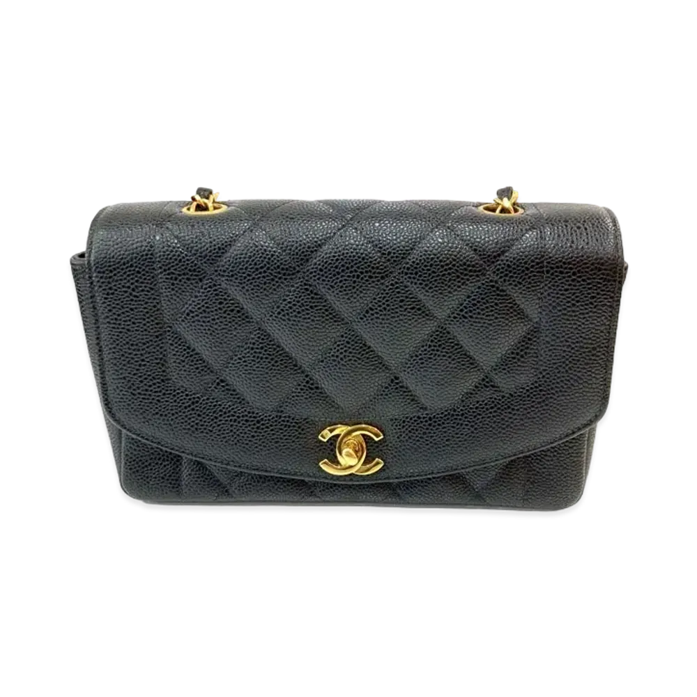 CHANEL Matelasse Diana Flap 22 Chain Shoulder Caviarskin "Black"
