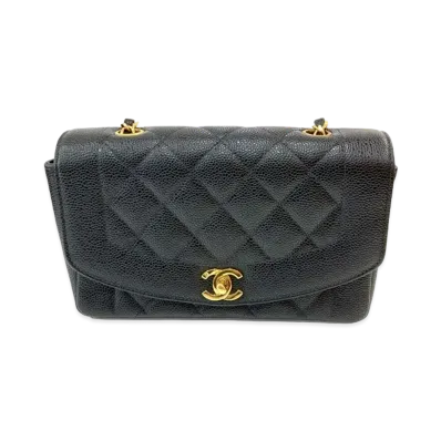 CHANEL Matelasse Diana Flap 22 Chain Shoulder Caviarskin "Black"