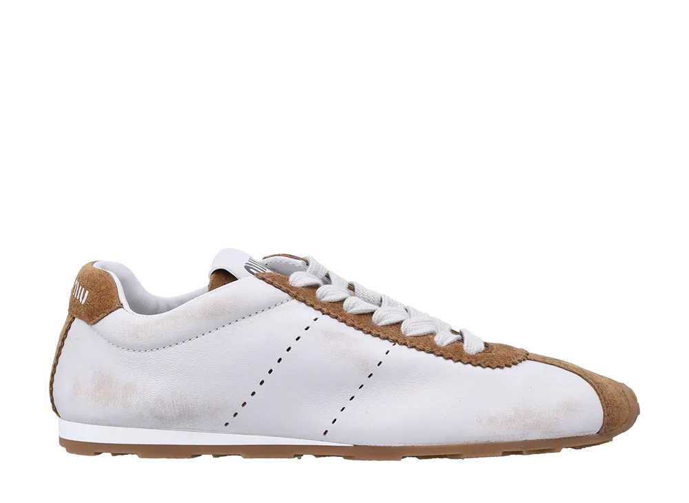 MIU MIU Women's Two-Tone Nappa Leather And Suede Sneakers "White"